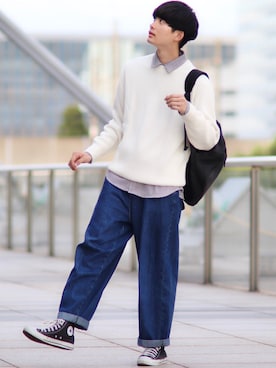 「STARTER（スターター）のアイテム（バッグ）」を使った、Fujino Masaruさん（メンズ・181cm）の秋コーディネート