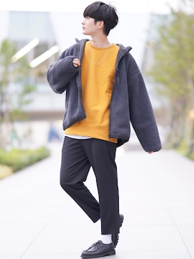 「マスタード」｜「アイテム（その他アウター）」を使った、Fujino Masaruさん（メンズ・181cm）の秋コーディネート