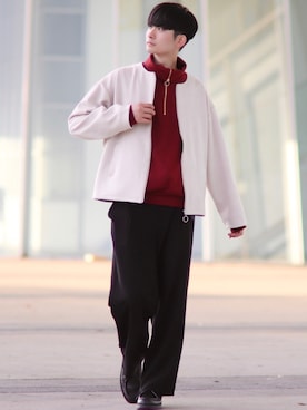「ワインレッド」｜「アイテム（その他アウター）」を使った、Fujino Masaruさん（メンズ・181cm）の秋コーディネート
