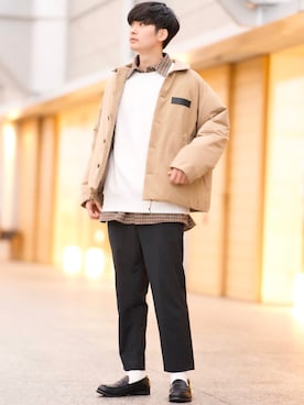 「DOOPZ（ドープス）のアイテム（ダウンジャケット/コート）」を使った、Fujino Masaruさん（メンズ・181cm）の冬コーディネート