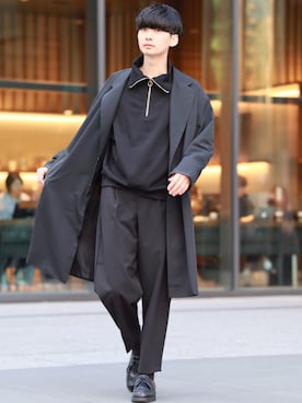 「アンクルパンツ」｜「アイテム（チェスターコート）」を使った、Fujino Masaruさん（メンズ・181cm）の春コーディネート