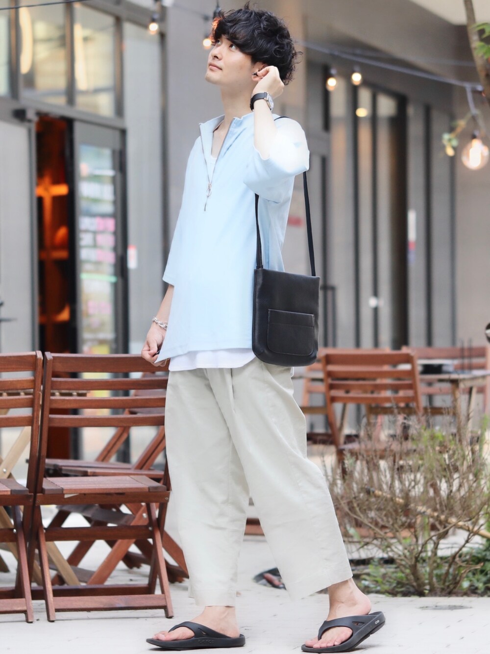 Fujino Masaruさんの「ファッションインフルエンサー じーの × INTER FACTORY　ハーフジップモックネックTシャツ（INTER FACTORY）」を使ったコーディネート