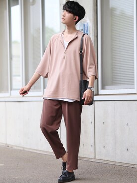 「INTER FACTORY（インターファクトリー）のファッションインフルエンサー じーの × INTER FACTORY　2wayワイドパンツ（その他パンツ）」を使った、Fujino Masaruさん（メンズ・181cm）の夏コーディネート