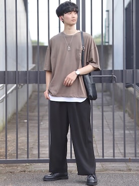 「INTER FACTORY（インターファクトリー）のファッションインフルエンサー じーの × INTER FACTORY　2wayワイドパンツ（その他パンツ）」を使った、Fujino Masaruさん（メンズ・181cm）の夏コーディネート