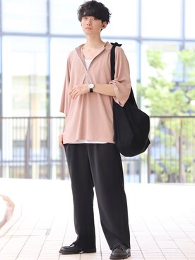 「INTER FACTORY（インターファクトリー）のファッションインフルエンサー じーの × INTER FACTORY　2wayワイドパンツ（その他パンツ）」を使った、Fujino Masaruさん（メンズ・181cm）の夏コーディネート