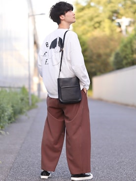 「INTER FACTORY（インターファクトリー）のファッションインフルエンサー じーの × INTER FACTORY　2wayワイドパンツ（その他パンツ）」を使った、Fujino Masaruさん（メンズ・181cm）の秋コーディネート