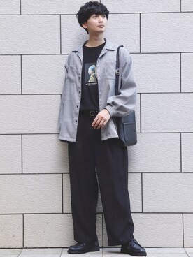 「INTER FACTORY（インターファクトリー）のファッションインフルエンサー じーの × INTER FACTORY　2wayワイドパンツ（その他パンツ）」を使った、Fujino Masaruさん（メンズ・181cm）の秋コーディネート