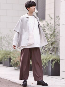 「INTER FACTORY（インターファクトリー）のファッションインフルエンサー じーの × INTER FACTORY　2wayワイドパンツ（その他パンツ）」を使った、Fujino Masaruさん（メンズ・181cm）の秋コーディネート