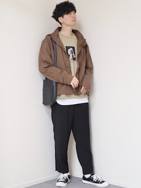 「INTER FACTORY（インターファクトリー）のファッションインフルエンサー じーの × INTER FACTORY　2wayワイドパンツ（その他パンツ）」を使った、Fujino Masaruさん（メンズ・181cm）の秋コーディネート