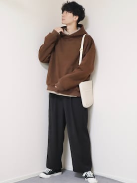 「INTER FACTORY（インターファクトリー）のファッションインフルエンサー じーの × INTER FACTORY　2wayワイドパンツ（その他パンツ）」を使った、Fujino Masaruさん（メンズ・181cm）の秋コーディネート