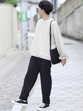 「INTER FACTORY（インターファクトリー）のファッションインフルエンサー じーの × INTER FACTORY　2wayワイドパンツ（その他パンツ）」を使った、Fujino Masaruさん（メンズ・181cm）の秋コーディネート