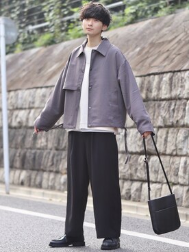 「INTER FACTORY（インターファクトリー）のファッションインフルエンサー じーの × INTER FACTORY　2wayワイドパンツ（その他パンツ）」を使った、Fujino Masaruさん（メンズ・181cm）の秋コーディネート