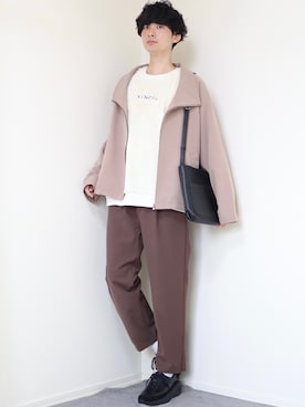「INTER FACTORY（インターファクトリー）のファッションインフルエンサー じーの × INTER FACTORY　2wayワイドパンツ（その他パンツ）」を使った、Fujino Masaruさん（メンズ・181cm）の秋コーディネート