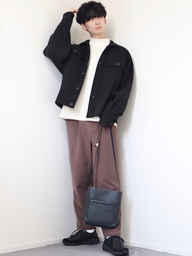「INTER FACTORY（インターファクトリー）のファッションインフルエンサー じーの × INTER FACTORY　2wayワイドパンツ（その他パンツ）」を使った、Fujino Masaruさん（メンズ・181cm）の秋コーディネート