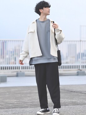 「INTER FACTORY（インターファクトリー）のファッションインフルエンサー じーの × INTER FACTORY　2wayワイドパンツ（その他パンツ）」を使った、Fujino Masaruさん（メンズ・181cm）の秋コーディネート