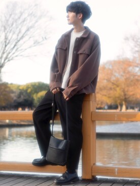 「INTER FACTORY（インターファクトリー）のファッションインフルエンサー じーの × INTER FACTORY　2wayワイドパンツ（その他パンツ）」を使った、Fujino Masaruさん（メンズ・181cm）の冬コーディネート