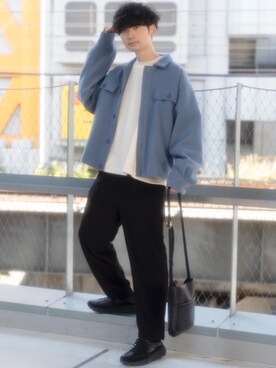 「INTER FACTORY（インターファクトリー）のファッションインフルエンサー じーの × INTER FACTORY　2wayワイドパンツ（その他パンツ）」を使った、Fujino Masaruさん（メンズ・181cm）の冬コーディネート