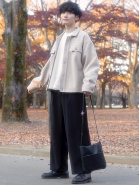 「INTER FACTORY（インターファクトリー）のファッションインフルエンサー じーの × INTER FACTORY　2wayワイドパンツ（その他パンツ）」を使った、Fujino Masaruさん（メンズ・181cm）の冬コーディネート