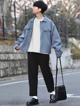 「INTER FACTORY（インターファクトリー）のファッションインフルエンサー じーの × INTER FACTORY　2wayワイドパンツ（その他パンツ）」を使った、Fujino Masaruさん（メンズ・181cm）の冬コーディネート