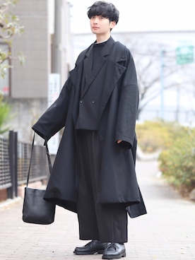 「my beautiful landlet（マイビューティフルランドレット）のアイテム（トレンチコート）」を使った、Fujino Masaruさん（メンズ・181cm）の冬コーディネート