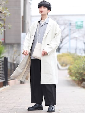 「INTER FACTORY（インターファクトリー）のファッションインフルエンサー じーの × INTER FACTORY　2wayワイドパンツ（その他パンツ）」を使った、Fujino Masaruさん（メンズ・181cm）の冬コーディネート