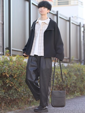 「チェック柄に恋してる」｜「アイテム（その他アウター）」を使った、Fujino Masaruさん（メンズ・181cm）の冬コーディネート