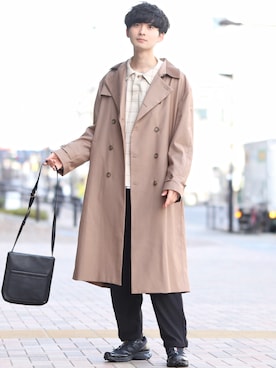 「INTER FACTORY（インターファクトリー）のファッションインフルエンサー じーの × INTER FACTORY　2wayワイドパンツ（その他パンツ）」を使った、Fujino Masaruさん（メンズ・181cm）の冬コーディネート