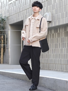 「チェック柄に恋してる」｜「アイテム（モカシン/デッキシューズ）」を使った、Fujino Masaruさん（メンズ・181cm）の冬コーディネート
