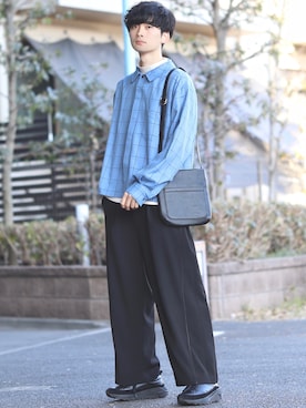 「INTER FACTORY（インターファクトリー）のファッションインフルエンサー じーの × INTER FACTORY　2wayワイドパンツ（その他パンツ）」を使った、Fujino Masaruさん（メンズ・181cm）の冬コーディネート