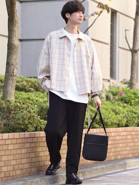 「INTER FACTORY（インターファクトリー）のファッションインフルエンサー じーの × INTER FACTORY　2wayワイドパンツ（その他パンツ）」を使った、Fujino Masaruさん（メンズ・180cm）の春コーディネート