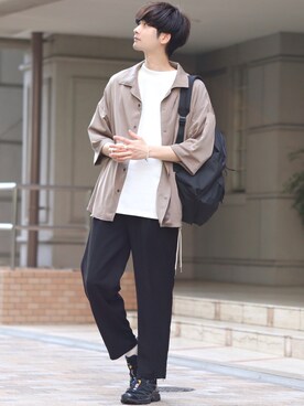 「INTER FACTORY（インターファクトリー）のファッションインフルエンサー じーの × INTER FACTORY　2wayワイドパンツ（その他パンツ）」を使った、Fujino Masaruさん（メンズ・180cm）の春コーディネート