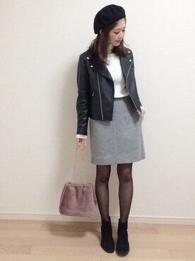 「SLOBE IENA（スローブイエナ）のアイテム（ライダースジャケット）」を使った、mAy☆uMeさん（レディース・158cm）の冬コーディネート