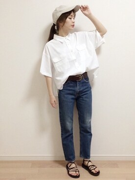 「LOWRYS FARM（ローリーズファーム）のショートＣＰＯシャツ　841006（シャツ/ブラウス）」を使った、mAy☆uMeさん（レディース・158cm）の夏コーディネート