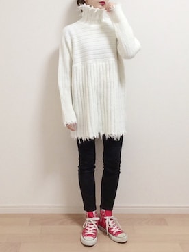 「CONVERSE（コンバース）のCONVERSE ALL STAR　ハイカットスニーカー（スニーカー）」を使った、mAy☆uMeさん（レディース・158cm）の冬コーディネート