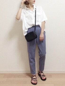 「LOWRYS FARM（ローリーズファーム）のショートＣＰＯシャツ　841006（シャツ/ブラウス）」を使った、mAy☆uMeさん（レディース・158cm）の夏コーディネート