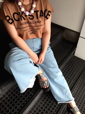 「MOUSSY（マウジー）のアイテム（トップス、ブラウン系）」を使った、おでんさん（レディース・159cm）の夏コーディネート