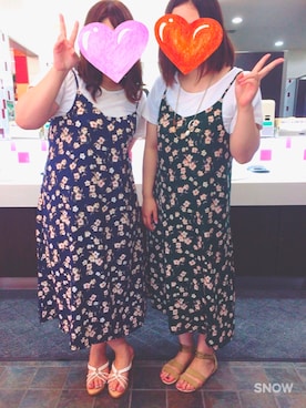 「grove（グローブ）のフラワープリントキャミワンピセット（ワンピース、グリーン系）」を使った、おでんさん（レディース・159cm）の夏コーディネート