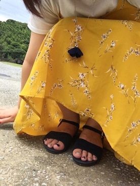 「grove（グローブ）のふわりクッションサンダル（サンダル、ブルー系）」を使った、おでんさん（レディース・159cm）の夏コーディネート