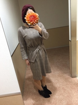 「不明のアイテム（ハンチング/ベレー帽、レッド系）」を使った、おでんさん（レディース・159cm）の秋コーディネート