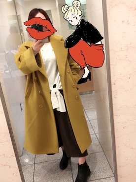 「マスタード」｜「アイテム（チェスターコート）」を使った、おでんさん（レディース・159cm）の冬コーディネート