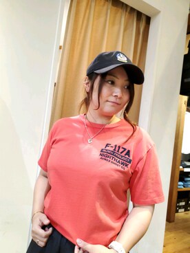「AVIREX（アヴィレックス）のエンブロイダリー ティーシャツ 刺繍/ EMBROIDERED T-SHIRT（Tシャツ/カットソー）」を使った、AYNさん（レディース・157cm）の夏コーディネート