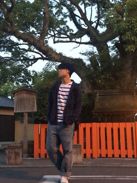 「マリン」｜「アイテム（ニットキャップ/ビーニー）」を使った、たぬっきさん（メンズ・170cm）の春コーディネート