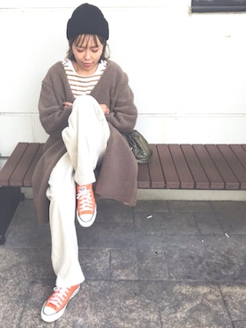 「ニットキャップ」｜「アイテム（ムートンコート）」を使った、maiさん（レディース・165cm）の冬コーディネート