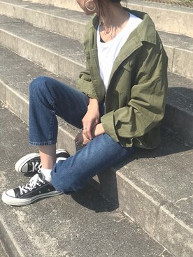 「zozoデニム」｜「アイテム（ミリタリージャケット）」を使った、maiさん（レディース・165cm）の春コーディネート