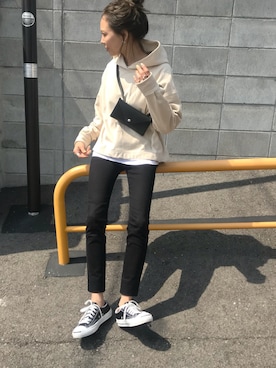 「SLOBE IENA（スローブイエナ）の30/10裏毛フードパーカー◆（パーカー）」を使った、maiさん（レディース・165cm）の春コーディネート
