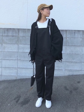 「白黒」｜「アイテム（サロペット/オーバーオール）」を使った、maiさん（レディース・165cm）の秋コーディネート