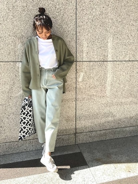 「アイテム（ノーカラージャケット、ブラック系）」を使った、maiさん（レディース・165cm）の冬コーディネート
