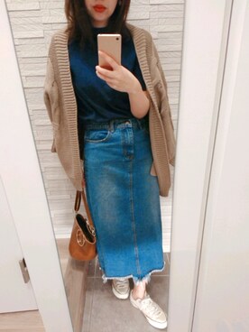「Chaco closet（チャコ クローゼット）のケーブル編みニットボリュームスリーブルーズカーディガン（カーディガン/ボレロ）」を使った、mhさん（レディース・155cm）の春コーディネート
