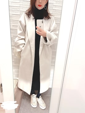 「アイテム（チェスターコート、ホワイト系）」を使った、mhさん（レディース・155cm）の冬コーディネート