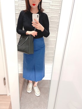 「select MOCA（セレクトモカ）のハイウエストロング丈ペンシルスカート（スカート）」を使った、mhさん（レディース・155cm）の春コーディネート